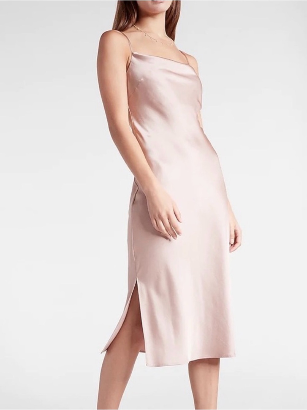Express Blush Pink Satin Midi Dress